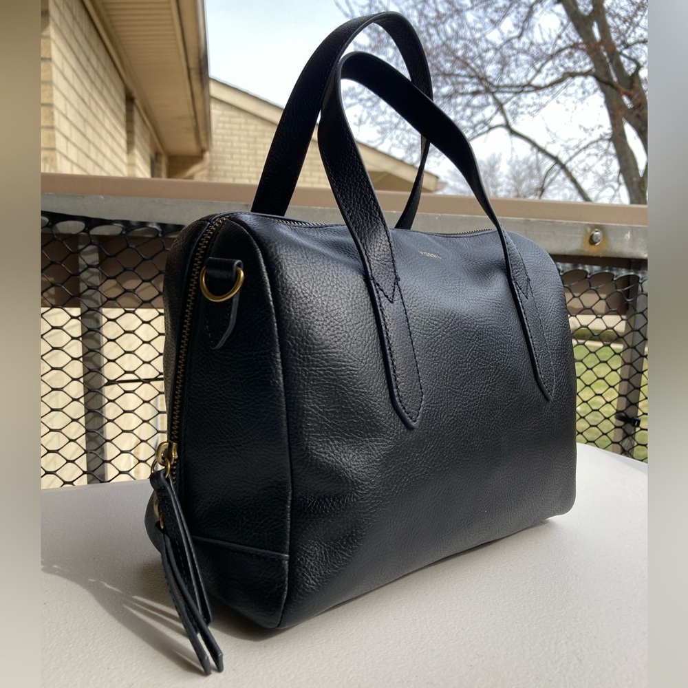 Fossil Sydney Satchel Black Pebbled Leather Hand Bag Cross Body Bag Purse NEW - Picture 14 of 17